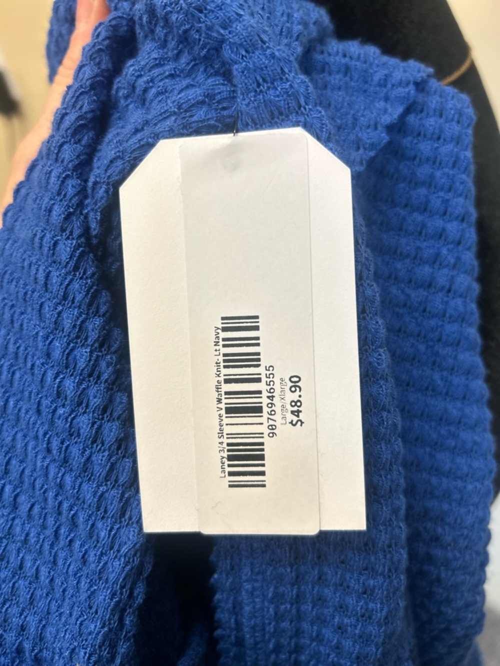 Zenana Blue Waffle Knit V-Neck Top - Picture 7 of 7